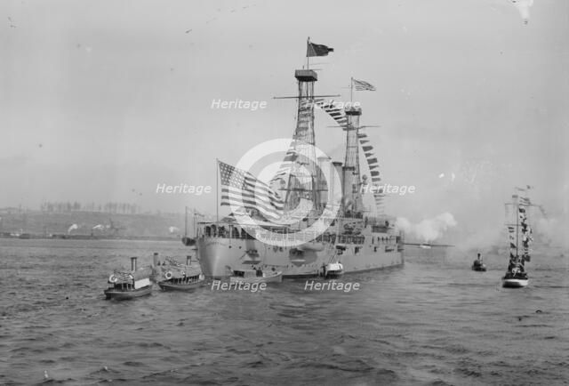 CONNECTICUT U.S.N. saluting MAYFLOWER, 1914. Creator: Bain News Service.