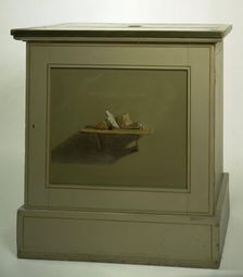 Console Cupboard with af painted motif, shelf with stones, 1840-1939. Creator: Christen Kobke