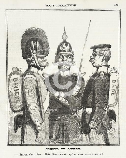 Conseil de guerre. Entrer, c'est bien, mais êtes vous sur qu'on nous laissera sortir, 1870. Creator: Cham.