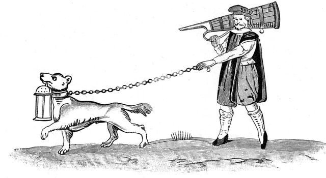 Constable of the Watch with his dog from Much Ado About Nothing Act3 Sc3, 17th century. Artist: Unknown