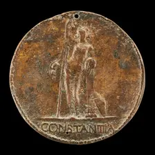 Constancy Leaning on Tall Staff [reverse], c. 1485. Creator: Unknown