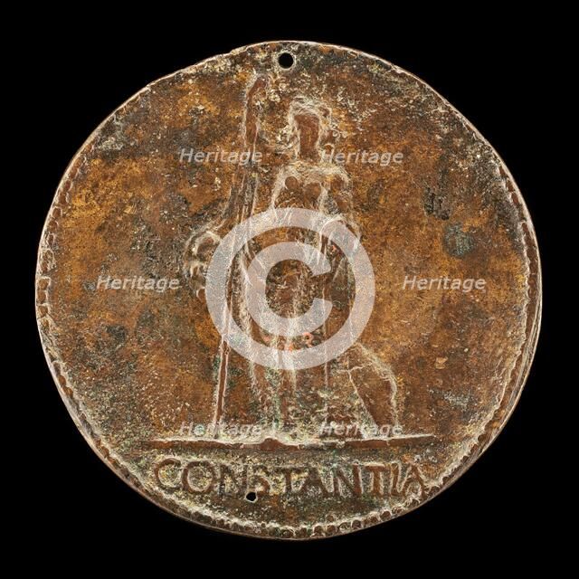 Constancy Leaning on Tall Staff [reverse], c. 1485. Creator: Unknown.