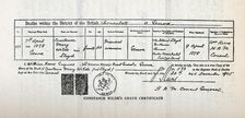 Constance Wilde's death certificate, 1898. Creator: Unknown