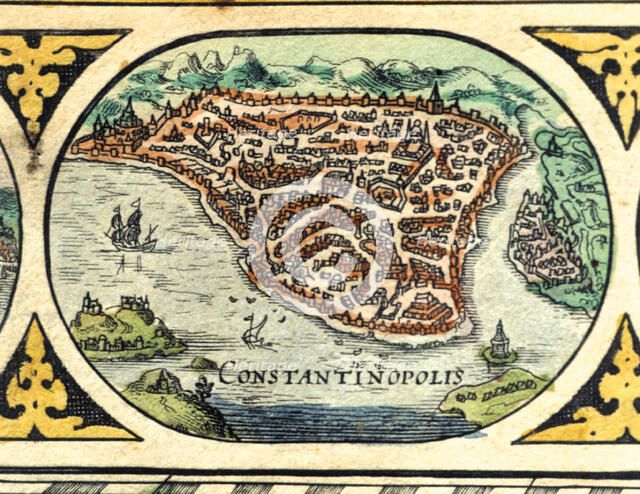 Constantinople, colored engraving from the book 'Le Theatre du monde' or 'Nouvel Atlas', 1645, cr…