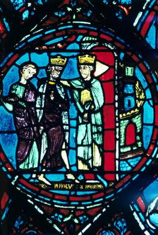 Constantine greets Charlemagne at Constantinople, stained glass, Chartres Cathedral, France, c1225