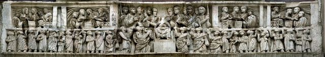 Constantine distributing money to the people (Liberalitas). Detail of the Arch of Constantine, 312-3 Creator: Classical Antiquities.