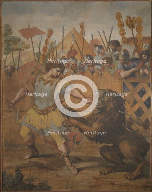 Constantine kills the lion, 1636. Creator: Cortona, Pietro da (1596-1669).