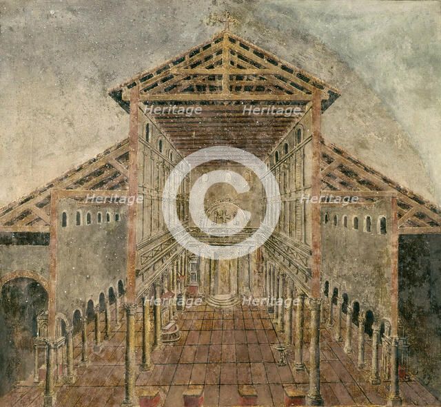 Constantine's Old St. Peter's Basilica as it looked in the 4th century, 1616. Creator: Ricci (Il Novara), Giovanni Battista (1537-1627).