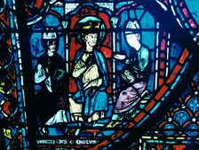 Constantine's letter presented to Charlemagne, stained glass, Chartres Cathedral, France, c1225
