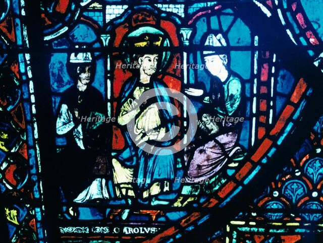 Constantine's letter presented to Charlemagne, stained glass, Chartres Cathedral, France, c1225. Artist: Unknown