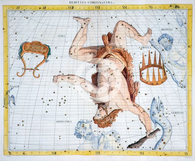 Constellations of Hercules, Corona and Lyra, 1729. Creator: Unknown.