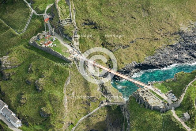 Construction of new Tintagel Castle footbridge, Cornwall, 2019. Creator: Damian Grady.