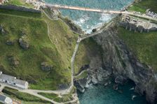 Construction of new Tintagel Castle footbridge, Cornwall, 2019. Creator: Damian Grady