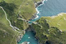 Construction of new Tintagel Castle footbridge, Cornwall, 2019. Creator: Damian Grady