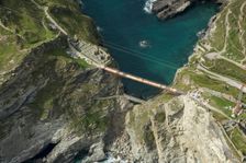 Construction of new Tintagel Castle footbridge, Cornwall, 2019. Creator: Damian Grady