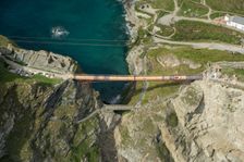 Construction of new Tintagel Castle footbridge, Cornwall, 2019. Creator: Damian Grady