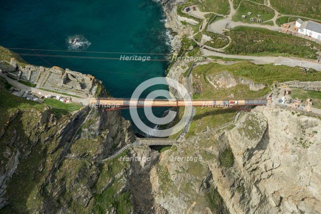 Construction of new Tintagel Castle footbridge, Cornwall, 2019. Creator: Damian Grady.