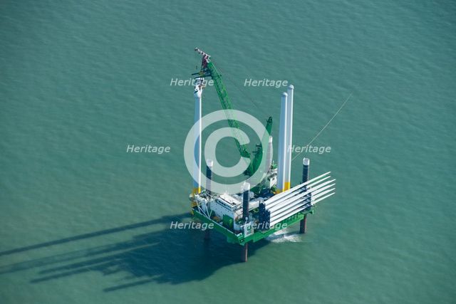 Construction of new wind turbine at Kentish Flats Offshore Wind Farm, 2015. Creator: Historic England.