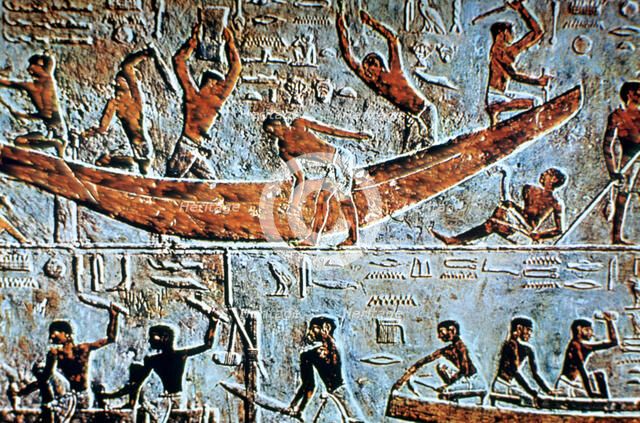 Construction of a boat, wall relief, Saqqara, Egypt. Artist: Unknown