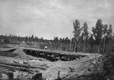 Construction of a Bridge 18 Sazhens Long Across the Khilok River on the Povarenskaia Road, 1909. Creator: Dorozhno-Stroitel'nyi Otdel