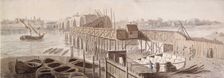Construction of Blackfriars Bridge, c1762. Artist: Francis Grose