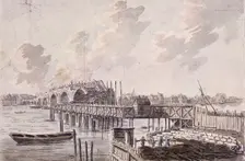 Construction of Blackfriars Bridge, London, c1762. Artist: Francis Grose