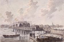 Construction of Blackfriars Bridge, London, c1762. Artist: Francis Grose