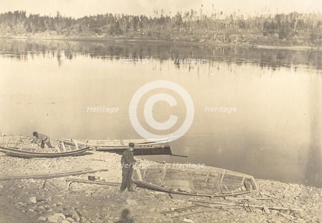 Construction of boats on the banks of the Inorogda River, 1909. Creator: Vladimir Ivanovich Fedorov.