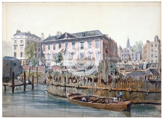 Construction of London Bridge, 1826. Artist: Edward William Cooke