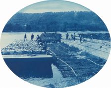 Construction of Rock and Brush Dam, Low. Water. 1891, 1891. Creator: Henry Bosse