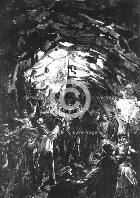 Construction of Saint - Gothard tunnel in the Swiss Alps, the joy of the workers when found the t…