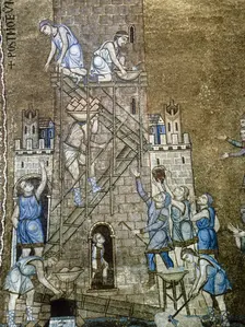 Construction of the Tower of Babel, mosaic, north vault of Saint Mark's Basilica, 13th century. Creator: LTL
