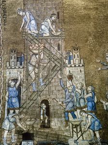 Construction of the Tower of Babel, mosaic, north vault of Saint Mark's Basilica, 13th century. Creator: LTL
