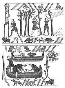 Construction of the boats for William I, Bayeux Tapestry, c1070s, (1870)