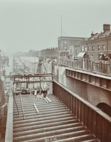 Construction of the bridge approach to Rotherhithe Tunnel, Bermondsey, London, 1906