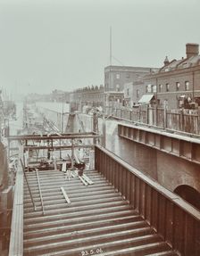 Construction of the bridge approach to Rotherhithe Tunnel, Bermondsey, London, 1906