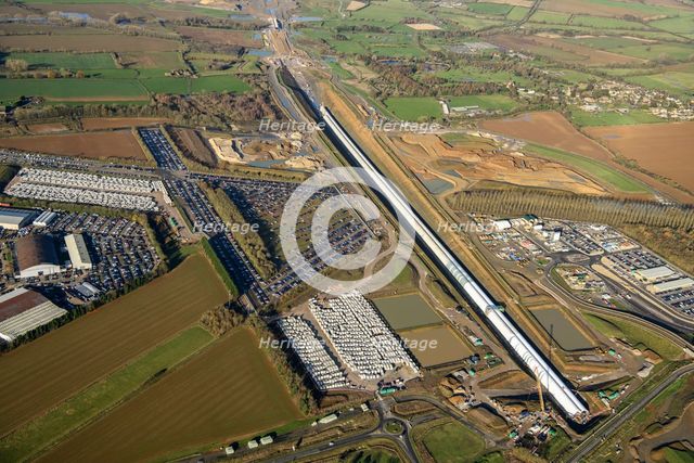 Construction of the Chipping Warden Green Tunnel on the HS2 railway line, West Northants, 2024. Creator: Damian Grady.