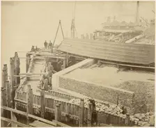Construction of the expanded Limehouse Basin, London, May 1869. Artist: Lucas and Tuck