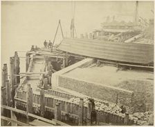 Construction of the expanded Limehouse Basin, London, May 1869. Artist: Lucas and Tuck