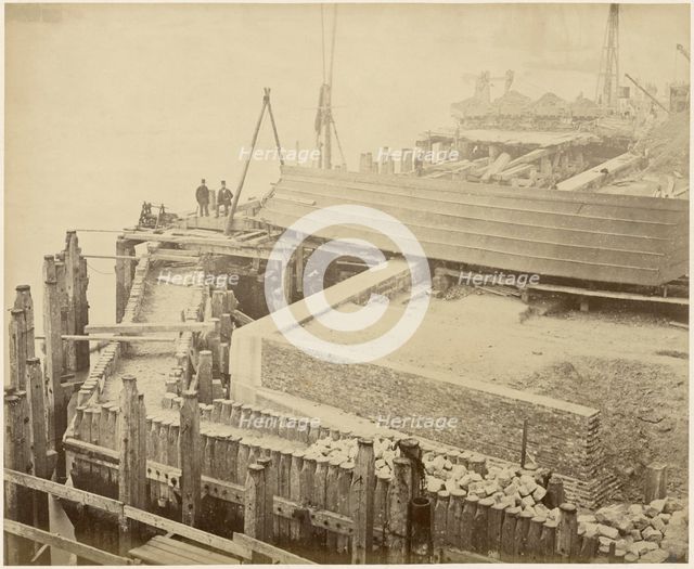 Construction of the expanded Limehouse Basin, London, May 1869. Artist: Lucas and Tuck.
