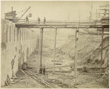 Construction of the expanded Limehouse Basin, London, May 1869. Artist: Lucas and Tuck