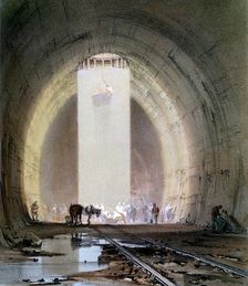 Construction of the Kilsby Tunnel on the London & Birmingham Railway, 8 July 1839. Creator: John Cooke Bourne