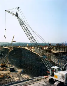 Construction of the Needle Eye Bridge over the M1 at Barnsley, South Yorkshire, 1963. Creator: Michael Walters