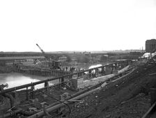 Construction of the reservoir, Manvers Main Colliery, Wath upon Dearne, South Yorkshire, 1955. Creator: Michael Walters