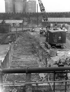 Construction of the reservoir, Manvers Main Colliery, Wath upon Dearne, South Yorkshire, 1955. Creator: Michael Walters