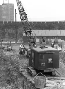 Construction of the reservoir, Manvers Main Colliery, Wath upon Dearne, South Yorkshire, 1955. Creator: Michael Walters