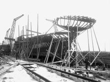 Construction of the SS Torild first ship built at the Landskrona Shipyard, Sweden, 1918. Creator: Unknown