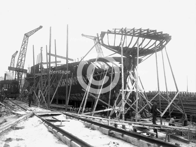 Construction of the SS 'Torild', first ship built at the Landskrona Shipyard, Sweden, 1918. Creator: Unknown.