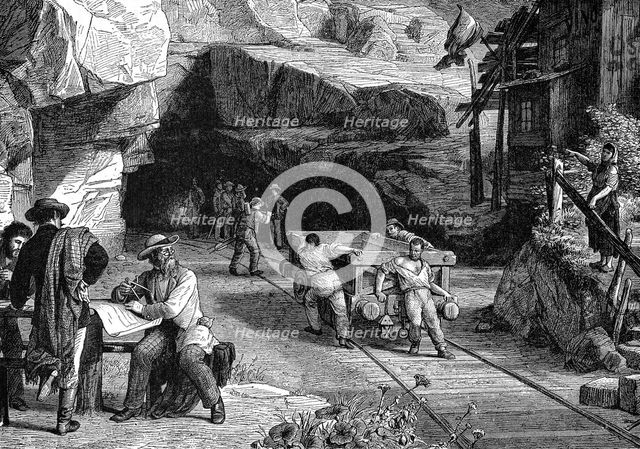 Construction of the St Gotthard Tunnel beneath the Alps, 1880. Artist: Unknown