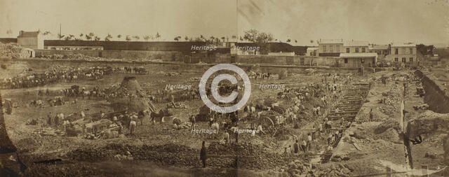 Construction site (panorama) probably showing construction of the Menilmontant..., c1860-1864. Creator: Unknown.